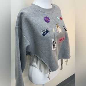 Swiftie Women’s Custom Sweatshirt Sweater Gray Rhinestone Small Guitar Patch